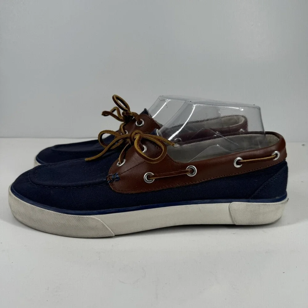 Polo Ralph Lauren Rylander Men's US 9D Navy/Tan Canvas Leather Boat Deck Shoes